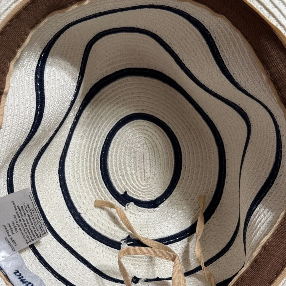Tommy Bahama White Straw Sun Hat with Navy Stripes and Black Band